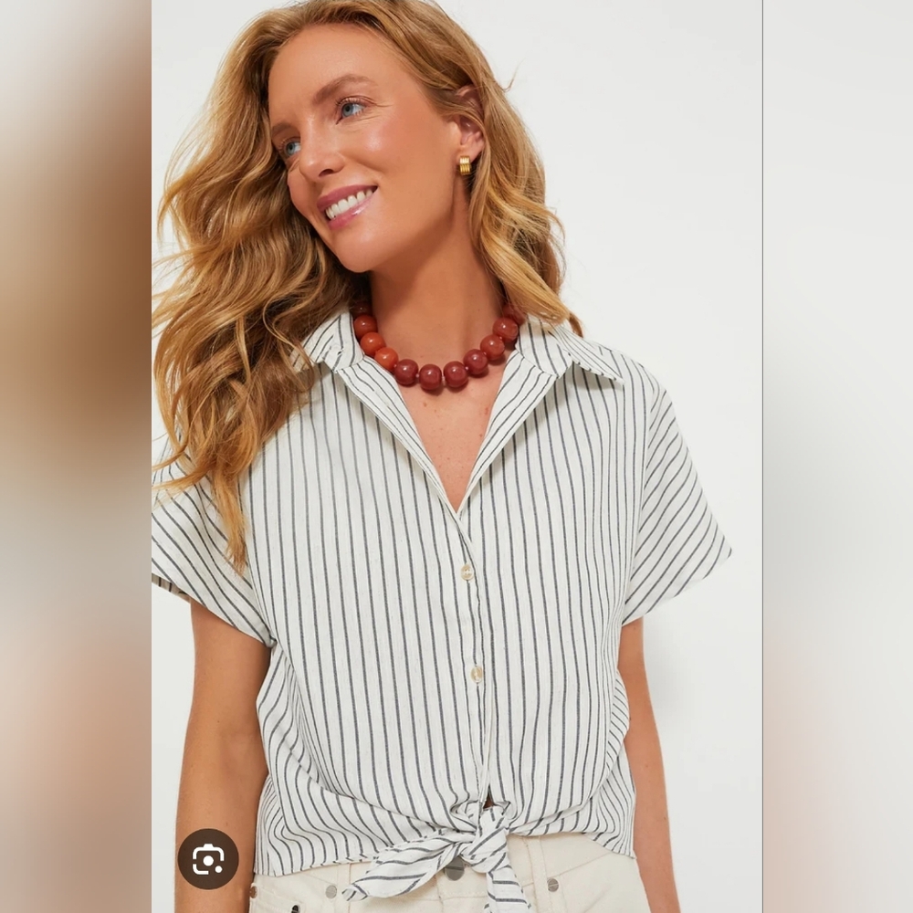 Tuckernuck Tie Blouse Crisp Cotton Stripes XS Nwot